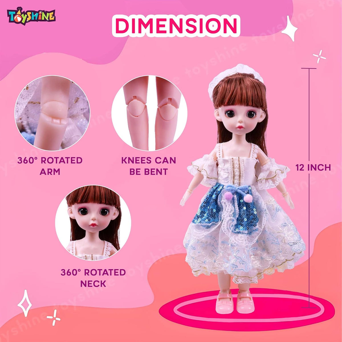 Toyshine 12 Inch Cute Doll with 3D Eyes Beautiful Wedding Dress with