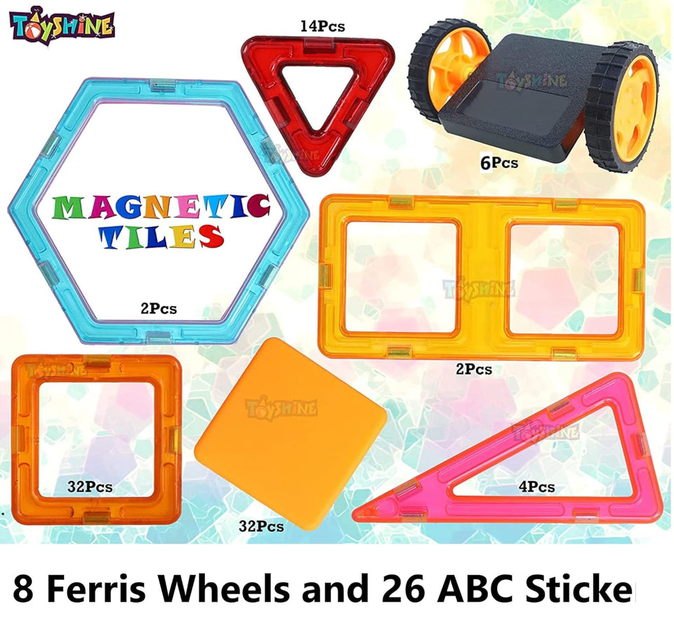 Toyshine 126 Pcs Plastic Magnetic Tiles with Container, Building Blocks Construction Set Educational Stacking Toys - Indian