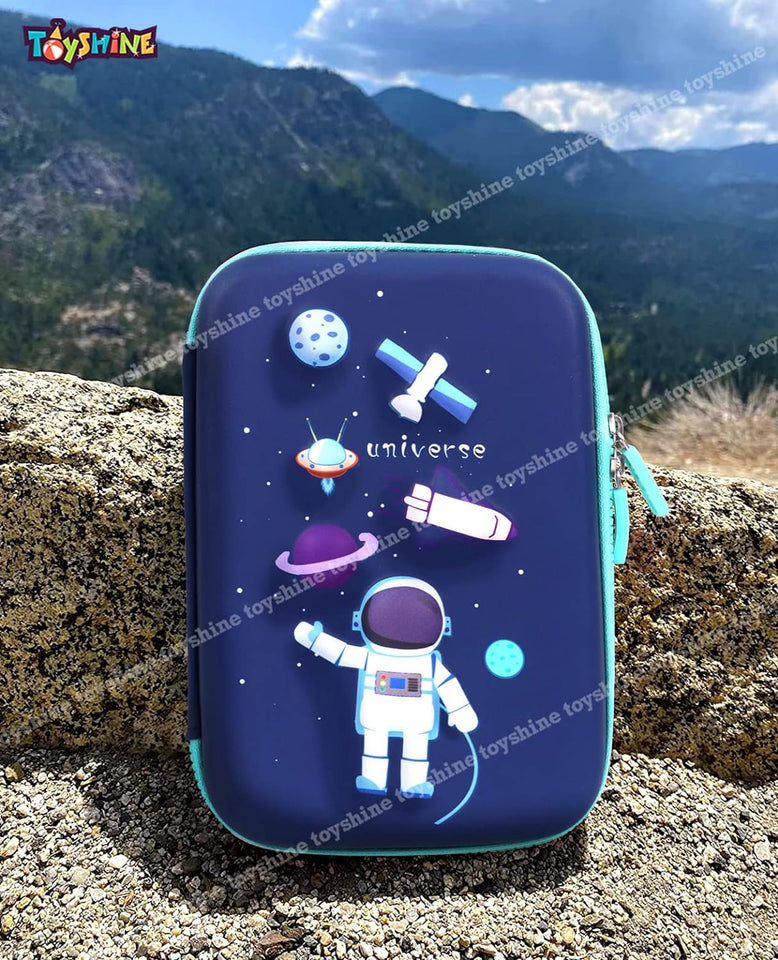 Toyshine Astronaut Space Theme 3D EVA Hardtop Pencil Case with Compartments - Kids Large Capacity School Supply Organizer Students Stationery Box - Girls Boys Pen Pouch, Blue