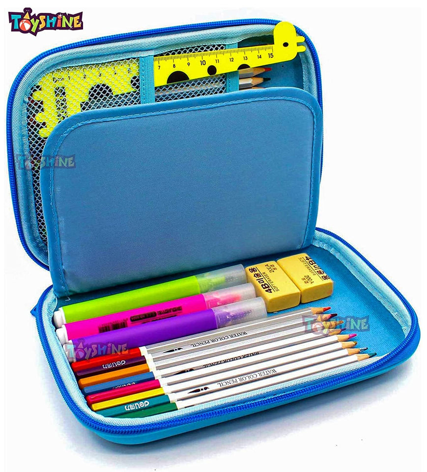 Toyshine Blue Mauve Dinosaur Hardtop Pencil Case with Compartments - Kids Large Capacity School Supply Organizer Students Stationery Box - Girls Boys Pen Pouch - B