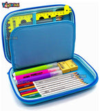 Toyshine Blue Mauve Dinosaur Hardtop Pencil Case with Compartments - Kids Large Capacity School Supply Organizer Students Stationery Box - Girls Boys Pen Pouch - B