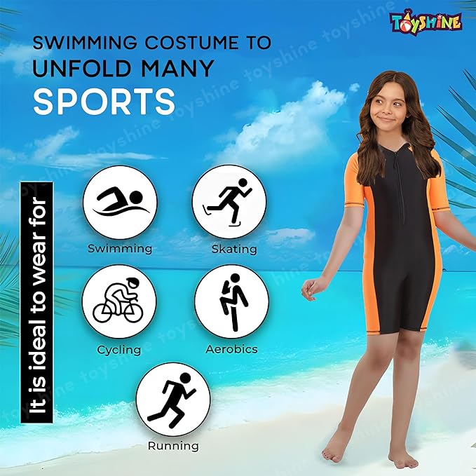 Toyshine Pack of 2 Poly Lycra Stretchable Girls Multipurpose Wear for Swimming I Diving I Cycling I Skating | Aerobics | Size 36 for kids