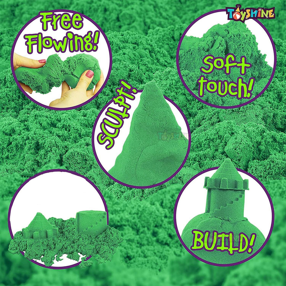 Toyshine Creative Sand Set for Kids – Natural Sand Kit for Kids,| Soft Sand Clay Toys for Kids Boys Girls Without Mould - 500G, Green - Pack of 6
