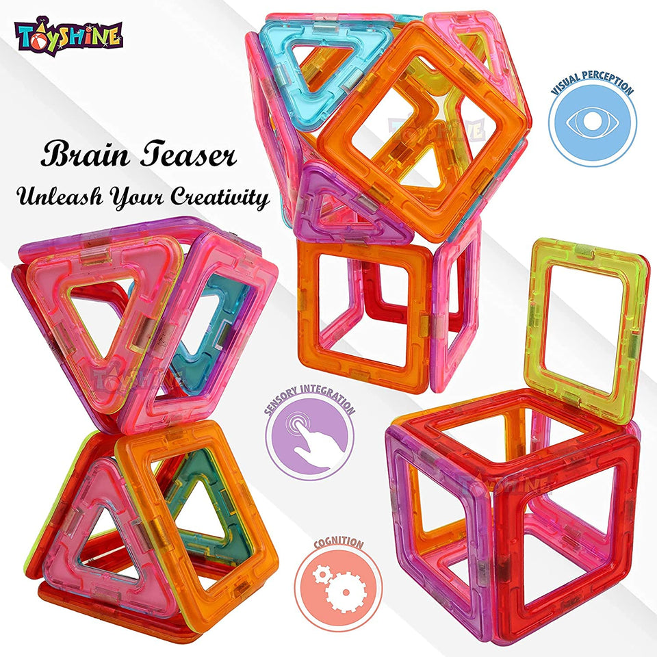 Toyshine 126 Pcs Plastic Magnetic Tiles with Container, Building Blocks Construction Set Educational Stacking Toys - Indian