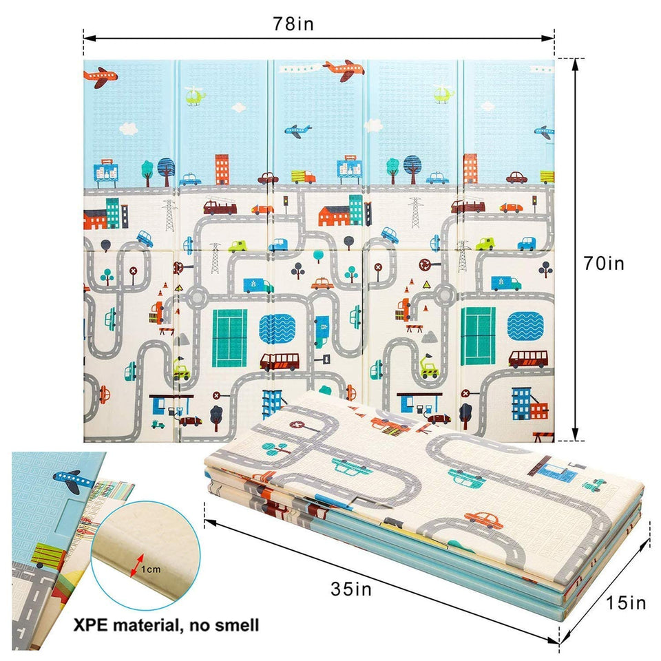 Toyshine Baby Play mat, 79x71x0.5 Inch playmat, Folding Extra Large Thick Foam Crawling playmats Reversible Waterproof Portable playmat for Babies- M1 Multicolor