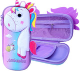 Toyshine Set of 2 Unicorn Hardtop Pencil Case with Tritan Grip Bottle - Kids Large Capacity School Supply Organizer Students Stationery - Girls Pen Pouch Pink Purple