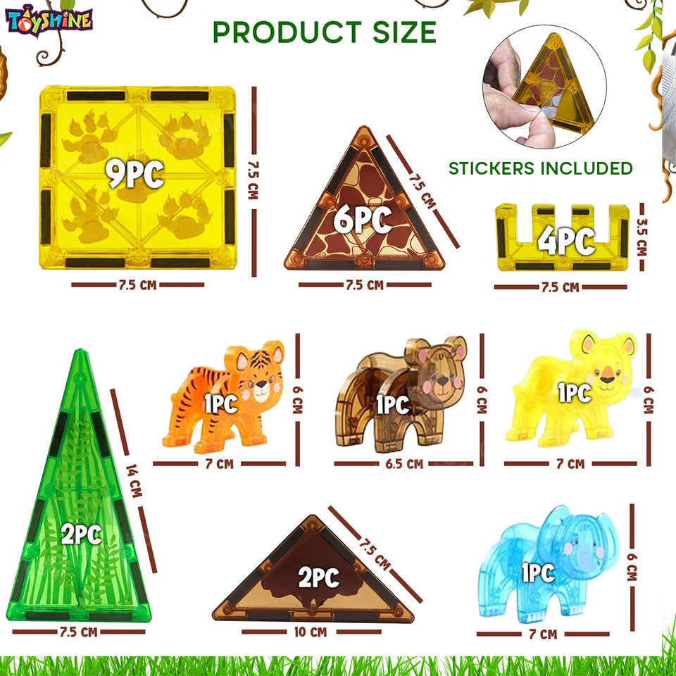 Toyshine 27 Pc Jungle Theme Magnetic Tiles Building Block Constructing & Creative Learning Educational Toy Stem Kit for 3+ yrs