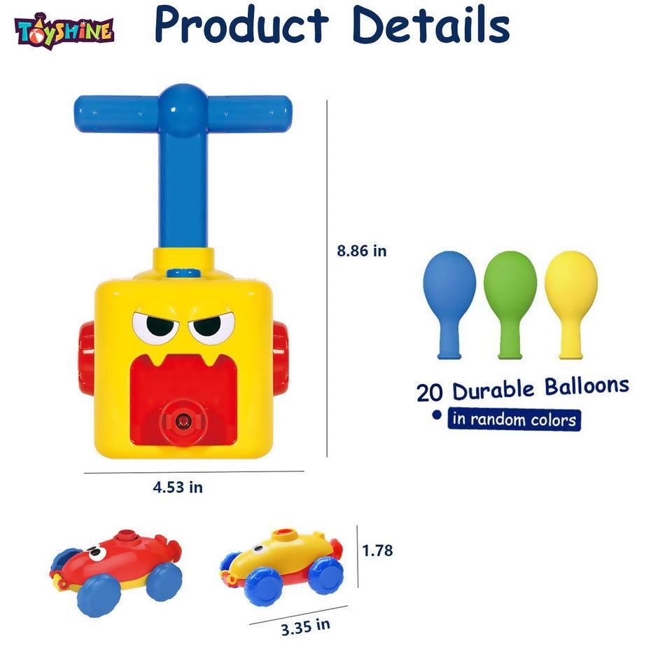 Toyshine Balloon Powered Cars Balloon Racers with Manual Balloon Pump for Kids Boys Girls 3+