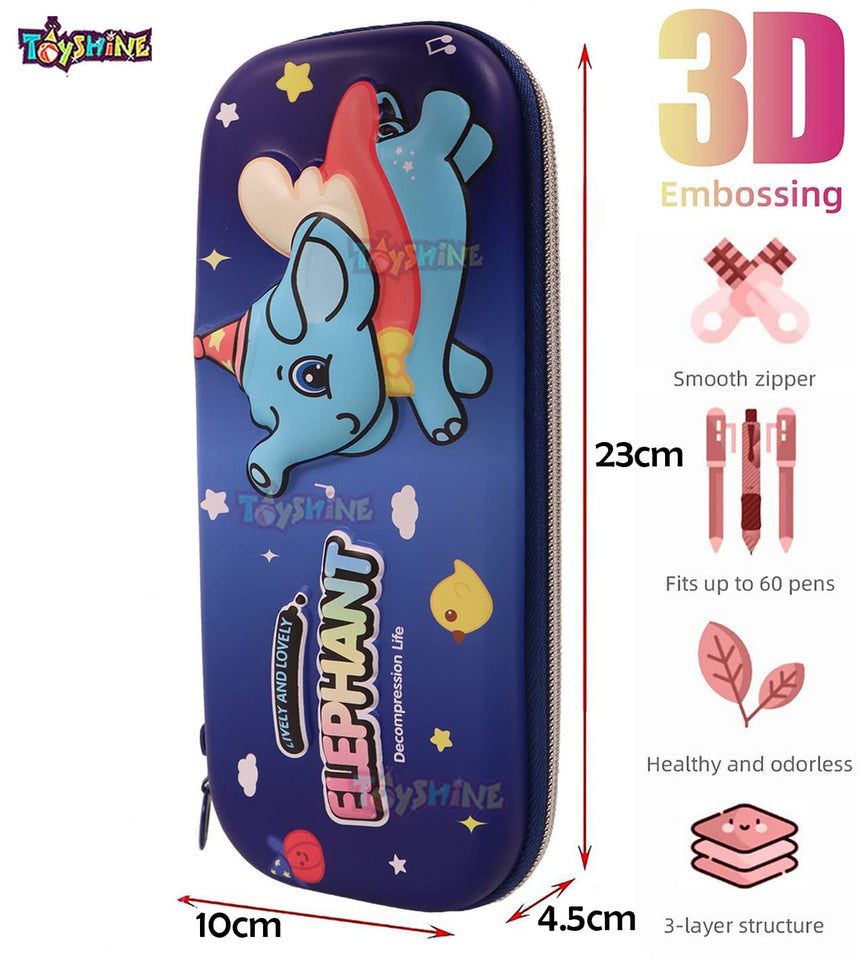 Toyshine 3 in 1 Stationery Combo-Hardtop Pencil Case with Colorful Erasers and 8 Pcs Water Erasable Markers for Kids