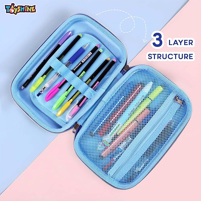 Toyshine Blue Mauve Dinosaur Hardtop Pencil Case with Compartments - Kids Large Capacity School Supply Organizer Students Stationery Box - Girls Boys Pen Pouch - B