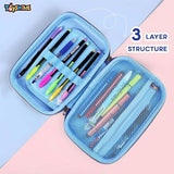 Toyshine Blue Mauve Dinosaur Hardtop Pencil Case with Compartments - Kids Large Capacity School Supply Organizer Students Stationery Box - Girls Boys Pen Pouch - B