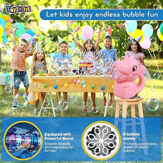 Toyshine Battery Operated Dinosaur Gatling Bubble Machine Toy with 2 Scoup Bottle for Children Party Favors Outdoor & Indoor Activity for Boys Girls 3 Years and Above (Pink)