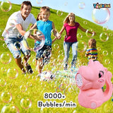 Toyshine Battery Operated Dinosaur Gatling Bubble Machine Toy with 2 Scoup Bottle for Children Party Favors Outdoor & Indoor Activity for Boys Girls 3 Years and Above (Pink)