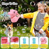 Toyshine Battery Operated Dinosaur Gatling Bubble Machine Toy with 2 Scoup Bottle for Children Party Favors Outdoor & Indoor Activity for Boys Girls 3 Years and Above (Pink)