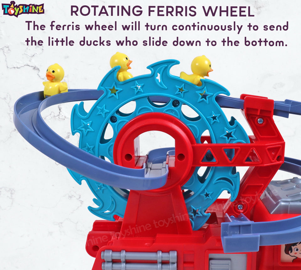 Toyshine 2 in 1 Fire Engine Slide Toy Set with Automatic Slide Down Duck Race Track Toy