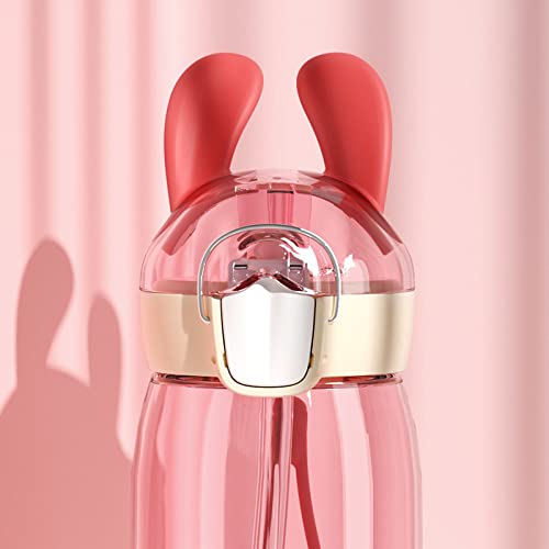Toyshine Spill Proof Bunny Kids Water Bottle With Straw for Kids|Featuring Soft Silicone Handle Grip-550 ML - PINK