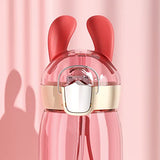 Toyshine Spill Proof Bunny Kids Water Bottle With Straw for Kids|Featuring Soft Silicone Handle Grip-550 ML - PINK