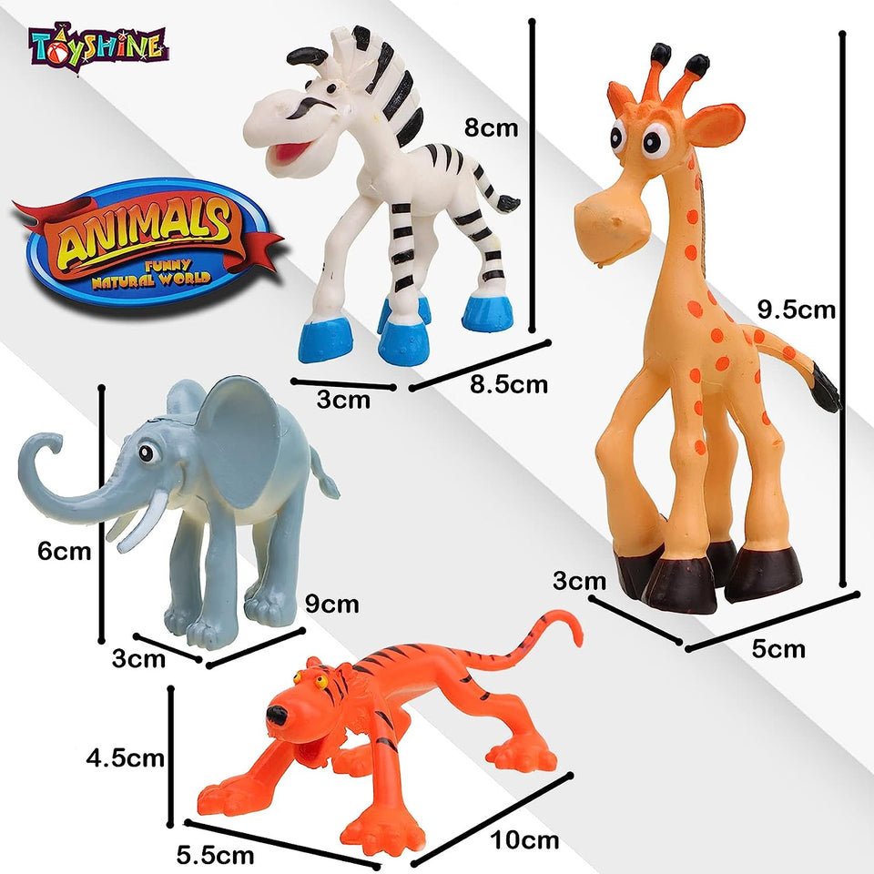 Toyshine Cartoon Style Pack of 6 Animal Rubber Play Toy for Kids Baby 2 3 4 5 Year Old, Non Toxic