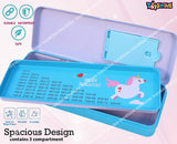 Toyshine Unicorn Metal Pencil Box with Comb|Double Compartment||Girls Boys - Blue