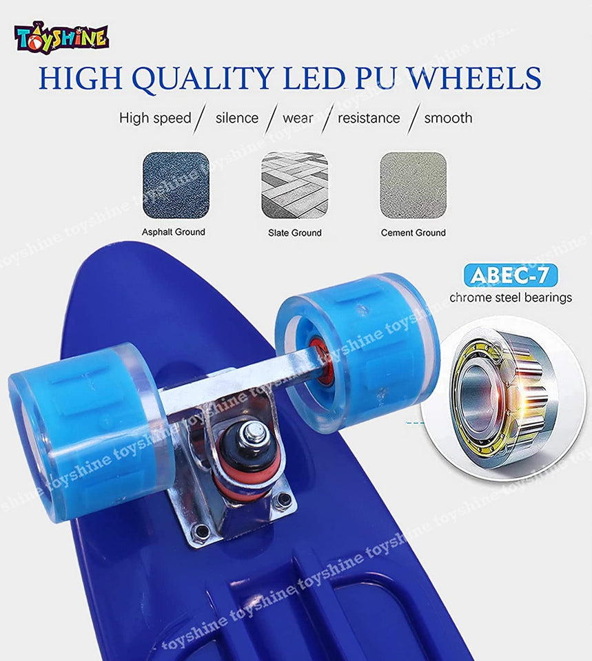 Toyshine Complete Skateboard 59 Cms All Wheels LED Light up Beginners, Spider X Blue