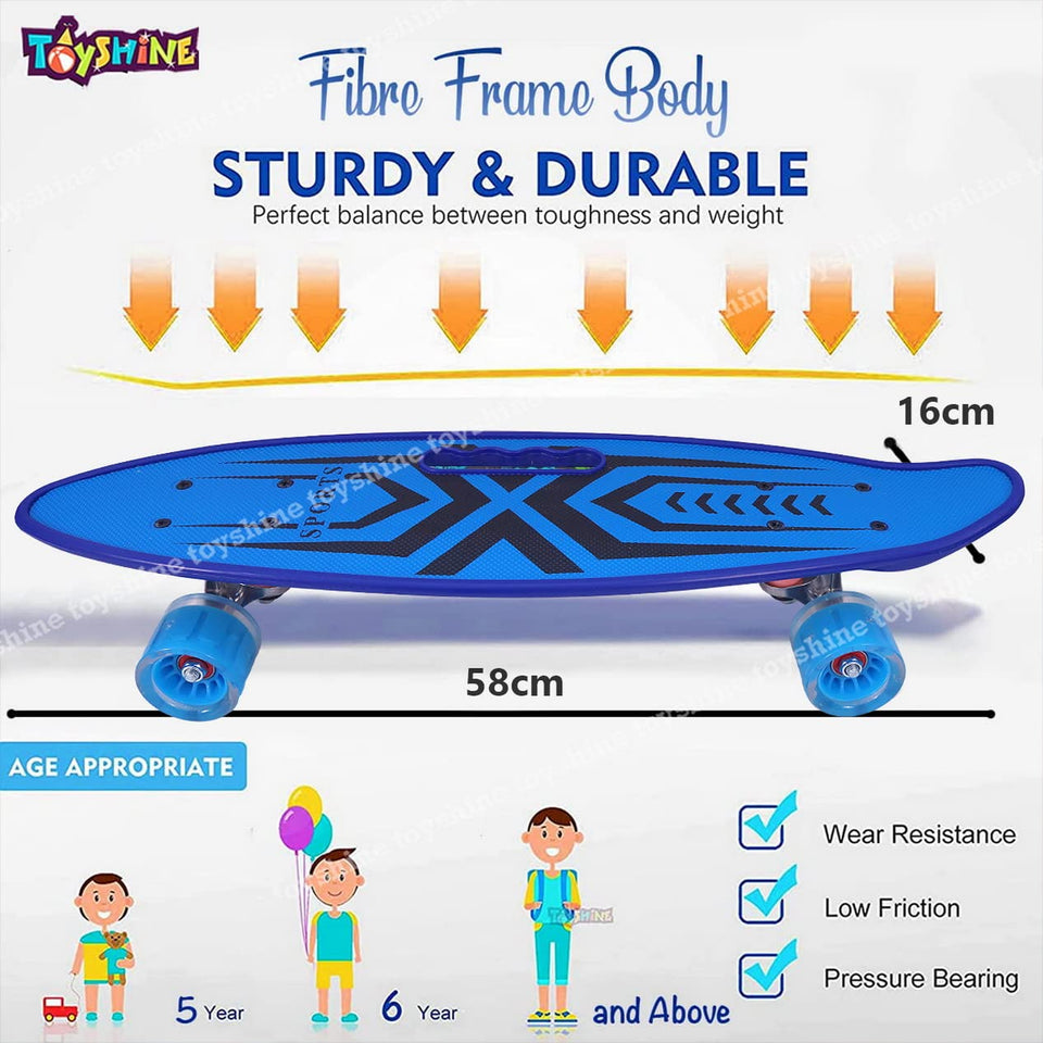 Toyshine Complete Skateboard 59 Cms All Wheels LED Light up Beginners, Spider X Blue