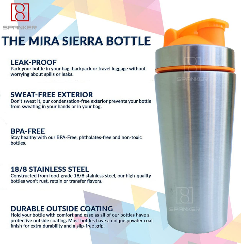 Spanker Stainless Steel Insulated Protein Mixing Shaker Bottle Cum Water Bottle,25 Oz (Steel Orange) SSTP