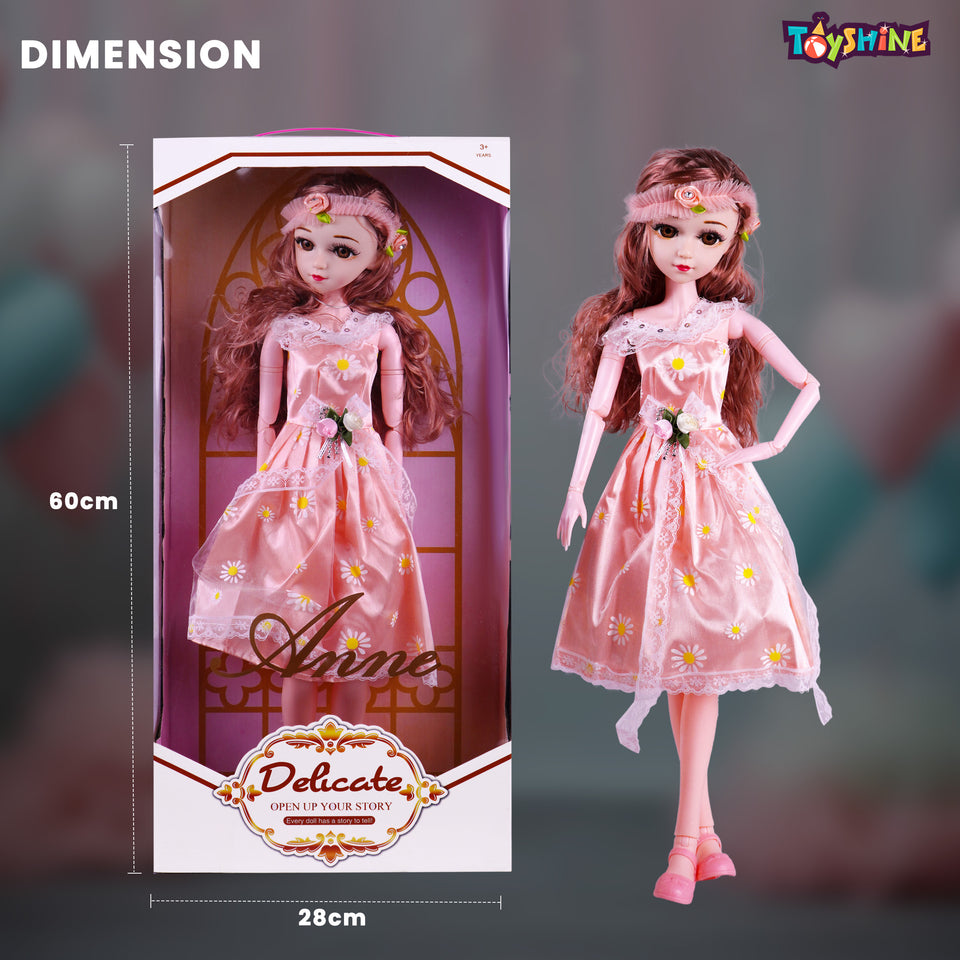 Toyshine Big Size 21" Stunning Look Anne Fashion Doll with 3D Eyes & Folding Hands Pretend Play Gift for Girls Kids Role Play Toy for Age 3+, Peach