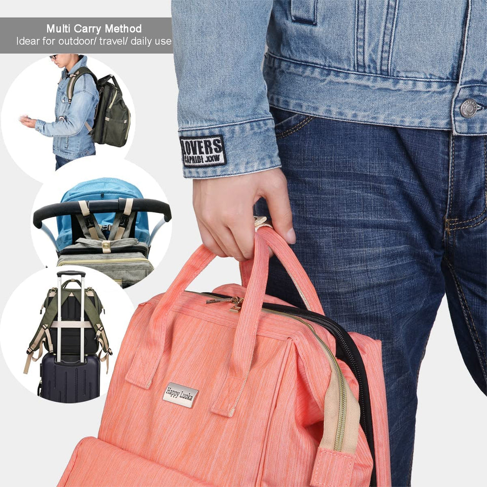 Toyshine Diaper Bag with Changing Station, Large Travel Diaper Bag Backpack with Sunshade Bassinet and USB Charging Port for Moms Dads, Waterproof Unisex Baby Diaper Bags for Boys Girls- Pink