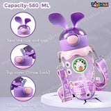 Toyshine 580ml Bunny Design Anti-Leak BPA-Free Spill Proof Cap Closure Kids Water Bottle with Straw And Strap for School Home and outdoor use - Purple