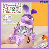 Toyshine 580ml Bunny Design Anti-Leak BPA-Free Spill Proof Cap Closure Kids Water Bottle with Straw And Strap for School Home and outdoor use - Purple