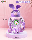 Toyshine 580ml Bunny Design Anti-Leak BPA-Free Spill Proof Cap Closure Kids Water Bottle with Straw And Strap for School Home and outdoor use - Purple