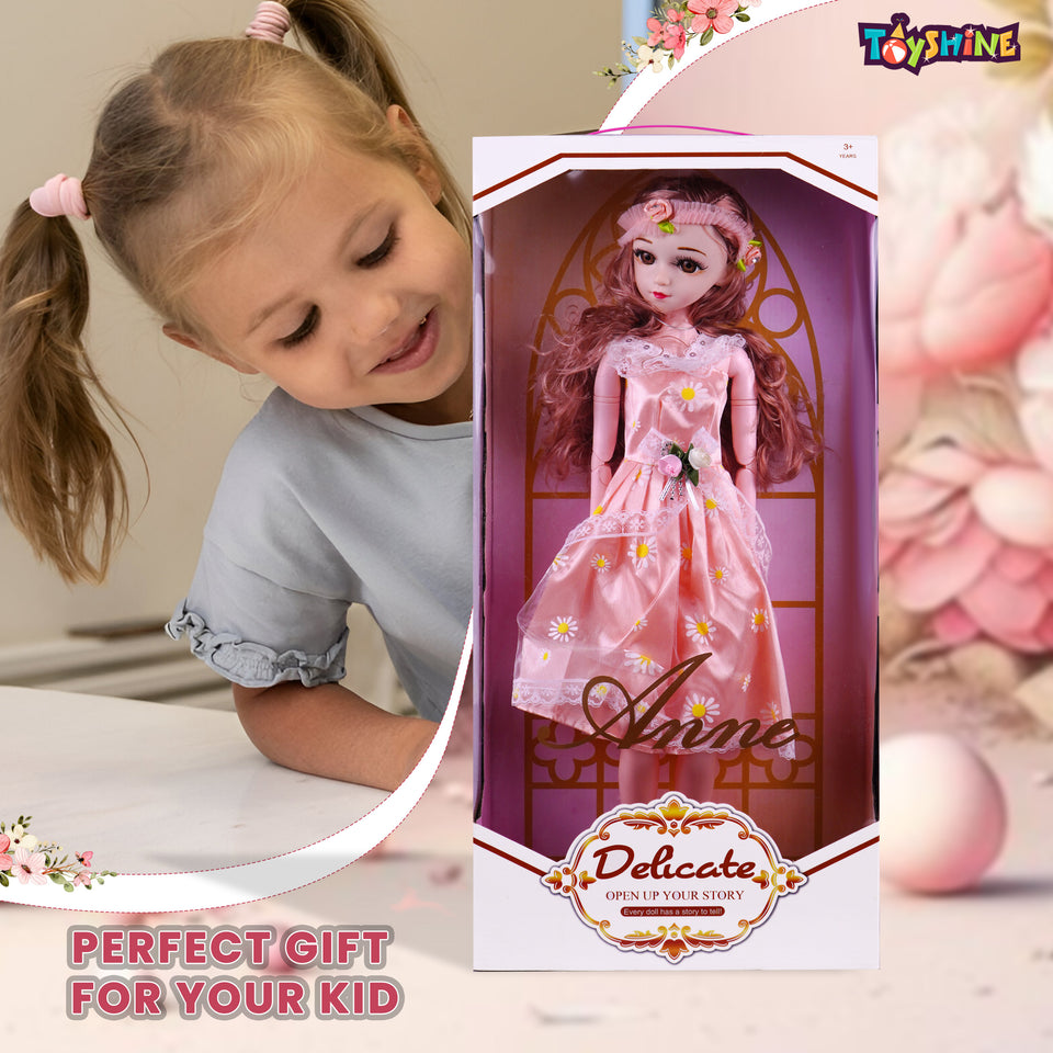 Toyshine Big Size 21" Stunning Look Anne Fashion Doll with 3D Eyes & Folding Hands Pretend Play Gift for Girls Kids Role Play Toy for Age 3+, Peach