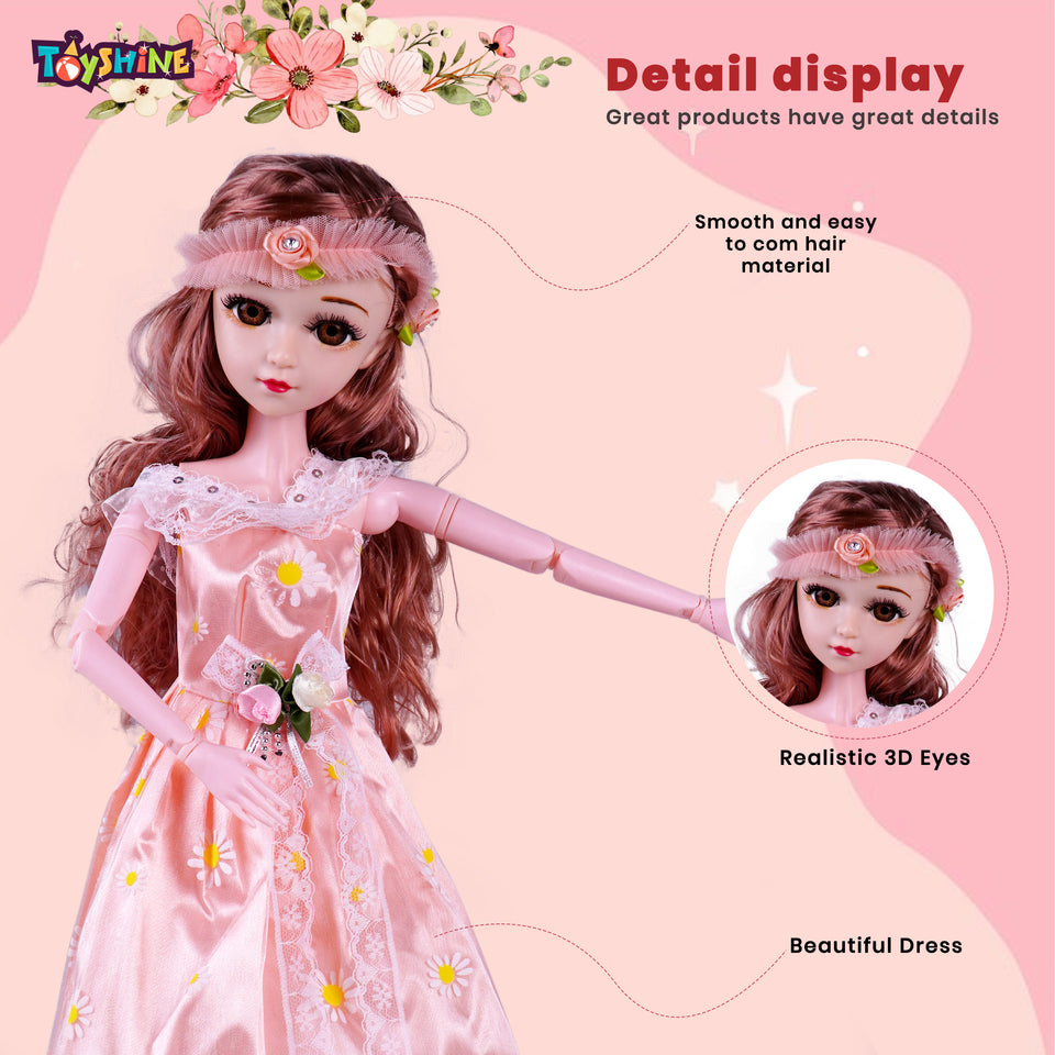 Toyshine Big Size 21" Stunning Look Anne Fashion Doll with 3D Eyes & Folding Hands Pretend Play Gift for Girls Kids Role Play Toy for Age 3+, Peach