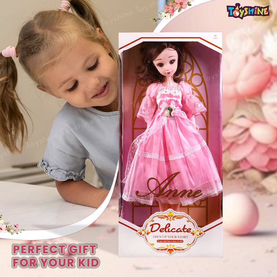 Toyshine Big Size 21" Stunning Look Anne Fashion Doll with 3D Eyes & Folding Hands Pretend Play Gift for Girls Kids Role Play Toy for Age 3+, Pink