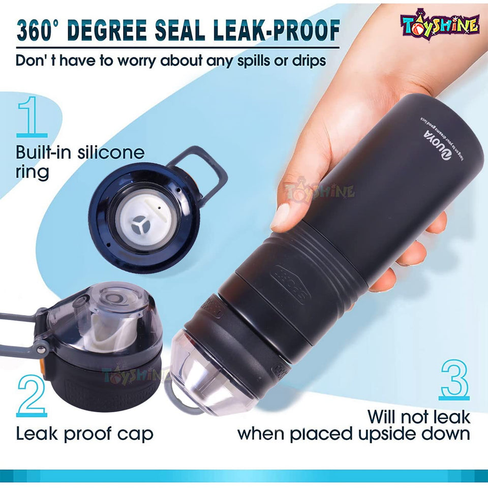 Toyshine Hot and Cold Stainless Steel 304 Water Bottle for Kids, Adults Double Walled Flask Metal Thermos, Spill Proof Lock Closure, BPA Free for School Home, Drinkware, 550 ML, Black (TS-2022)