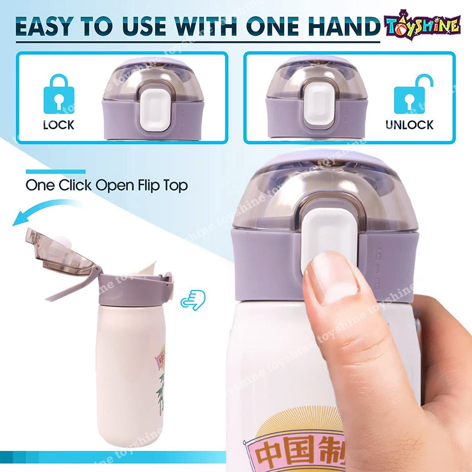 Toyshine Seebu Insulated Hot n Cold Water Bottle for Kids Steel Flask Metal Thermos, Spill Proof Cap Closure, BPA Free for School Home, Silicon Gripper Children's Drinkware, 500 ML, White