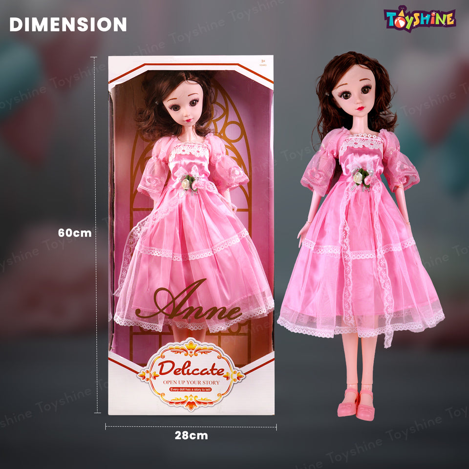 Toyshine Big Size 21" Stunning Look Anne Fashion Doll with 3D Eyes & Folding Hands Pretend Play Gift for Girls Kids Role Play Toy for Age 3+, Pink