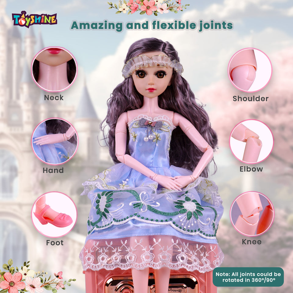 Toyshine Big Size 21" Stunning Look Anne Fashion Doll with 3D Eyes & Folding Hands Pretend Play Gift for Girls Kids Role Play Toy for Age 3+, Blue