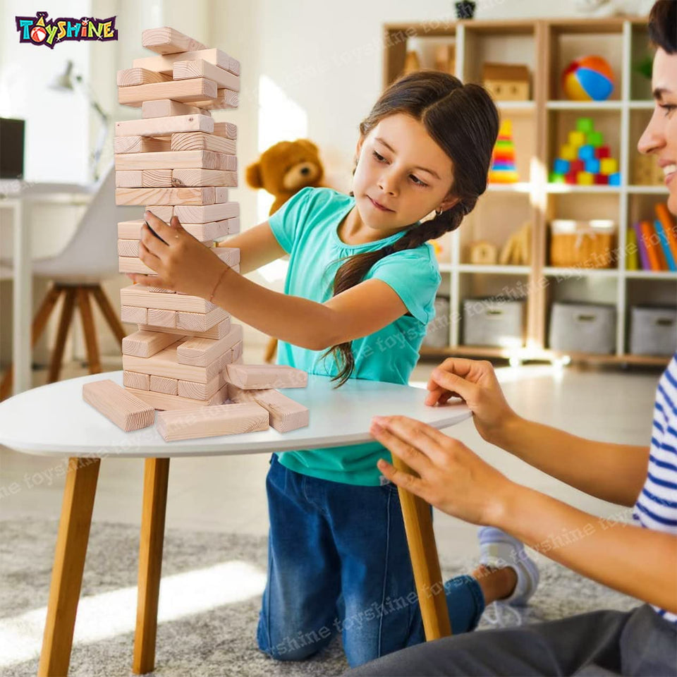 Toyshine Wooden 4 Feet Long Jaint Wooden Tower with 54 Wooden Building Block, Party Game, Tumbling Tower Game (For Adult)