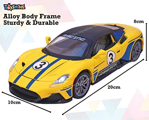 Toyshine 1:22 Sports Car Die Cast Scale Model Display Car with Opening Doors Music and Lights | Made of Metal Toy Vehicle for Kids, Adults, Collectors - Yellow B