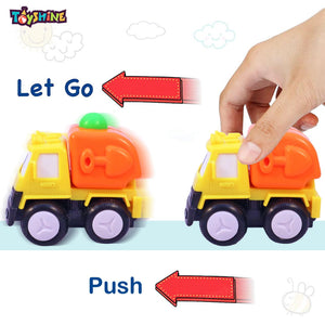 Toyshine Pack of 4 Toy Construction Cars Push and Go Play Set Friction Powered Vehicles for Babies Toddlers Kids Boys Girls Age 3+ Years Old