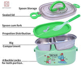 Spanker Dinosaur Lunch Box Thermal Stainless Steel 1000 ML Insulation Brunch Munch Box Tableware Set Portable Lunch Containers for Kid Adult Student Children Keep Food - Green B