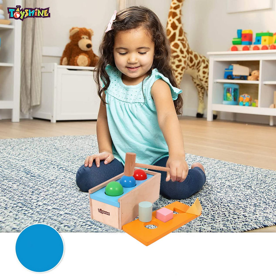 Toyshine Wooden 2 in 1 Wooden Ball Hammer Pound Shape Sorter Toy for Toddlers, 7 Shapes, 3 Balls 1 Hammer Toy Montessori Toys for Baby Boys & Girls Interactive Learning fine Motor Skills Toy