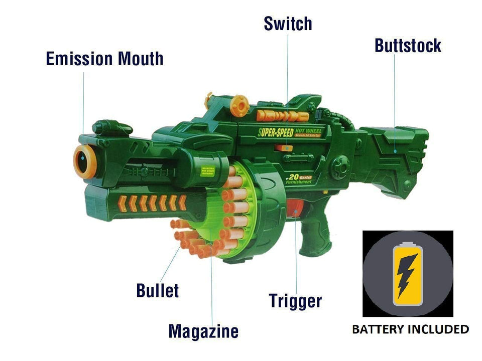 Toyshine Blaze Storm Soft Bullet Automatic Gun with 40 Darts Green (Battery Included)