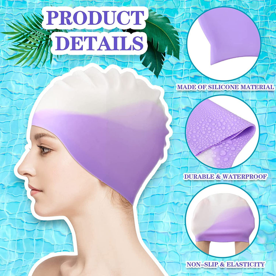 Toyshine Friendly Swede Silicone Long Hair Swim Caps - Durable Silicone Swimming Caps (Pack of 3) Color May varySSTP