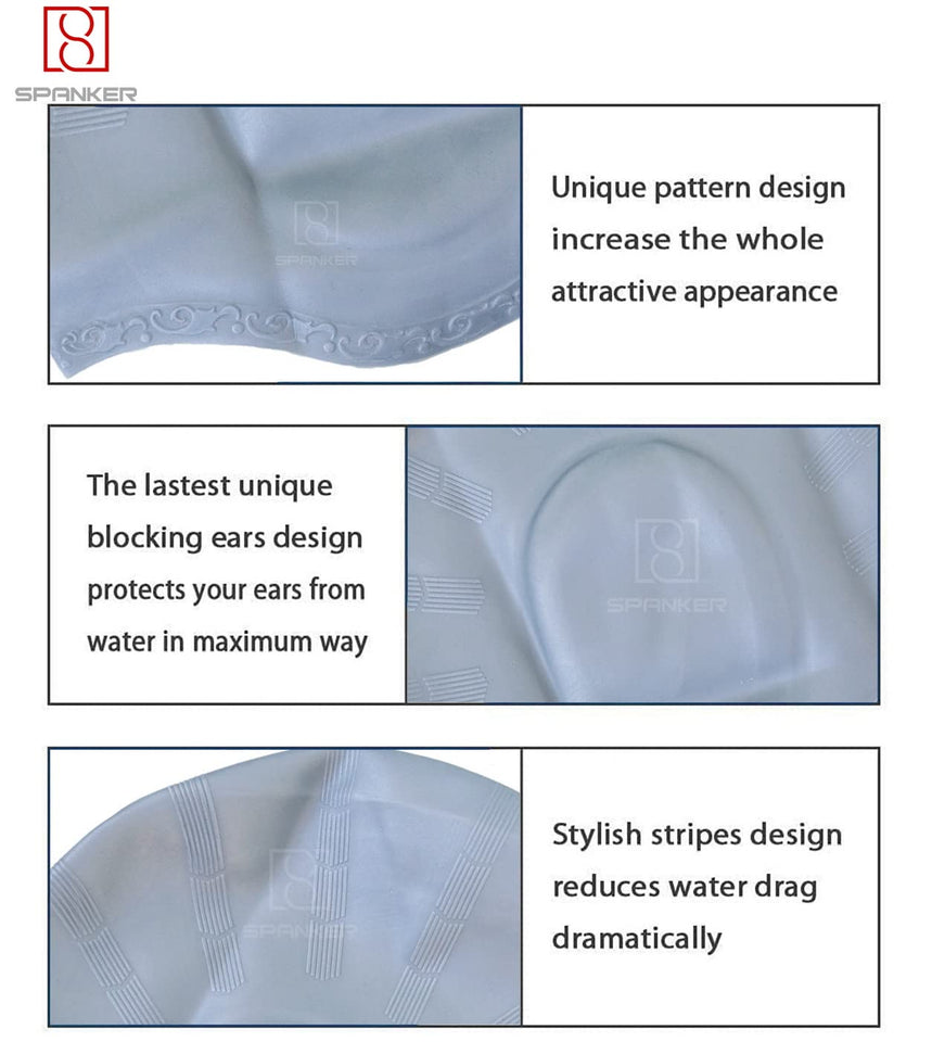 Toyshine Spanker Unisex Swim Caps with 3D Ear Protection, Durable Flexible Silicone Swimming Hats