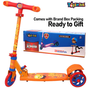 Toyshine Rodeo Runner Scooter for Kids with Protective Gears, Anti Slip ABS Base and Aluminium Structure Ride-on, Height Adjustable, 3 Wheel Rider for Boys and Girls Ages 3+, Orange