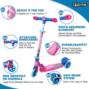 Toyshine Rodeo Runner Scooter for Kids with Protective Gears, Anti Slip ABS Base and Aluminium Structure Ride-on, Height Adjustable, 3 Wheel Rider for Boys and Girls Ages 3+, Pink