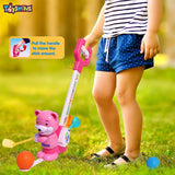 Toyshine Kids Baby Golf Toy Game Sports Set, Bear Golf Set with 3 Sticks, 4 Balls, Flag and Cup, Fun Game for Kids, Relaxing Game- Pink