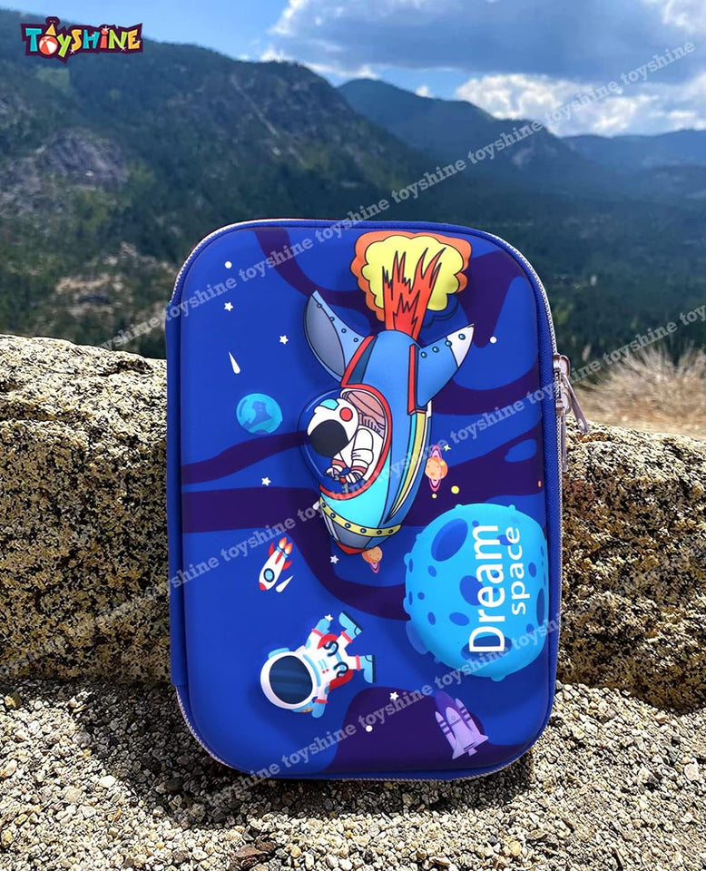 Toyshine Space Theme Hardtop Pencil Case with Compartments - Kids Large Capacity School Supply Organizer Students Stationery Box - Girls Pen Pouch- Dark Blue - M2